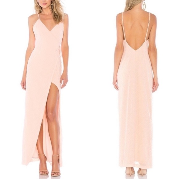 𝅺NWT Privacy Please Rashika Swiss Dot Maxi Wrap Dress Blush Pink - Picture 1 of 3